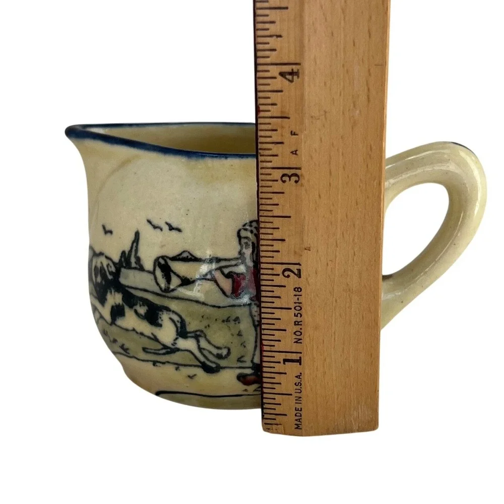 Antique Gouda Holland Miniature Creamer Pitcher Hand Painted Dutch Girl Windmill